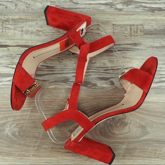 FURLA sz 39.5 METROPOLIS SANDAL ANKLE STRAP PEPERONCINO red suede strappy - Picture 6 of 11